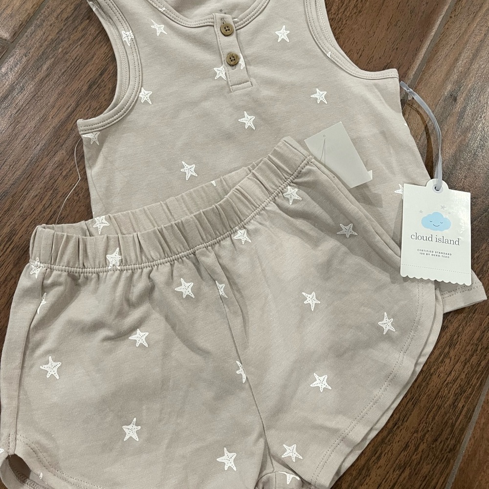 Cloud Island Beige Star Tank and Shorts Set 18M
